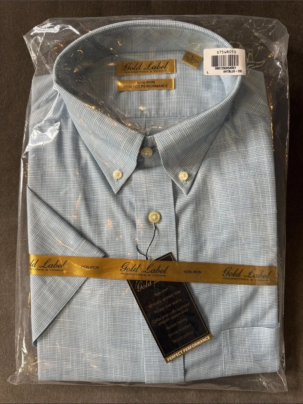 Roundtree & Yorke Gold Label Houndstooth Short Sleeve ButtonUp Shirt Non-Iron L